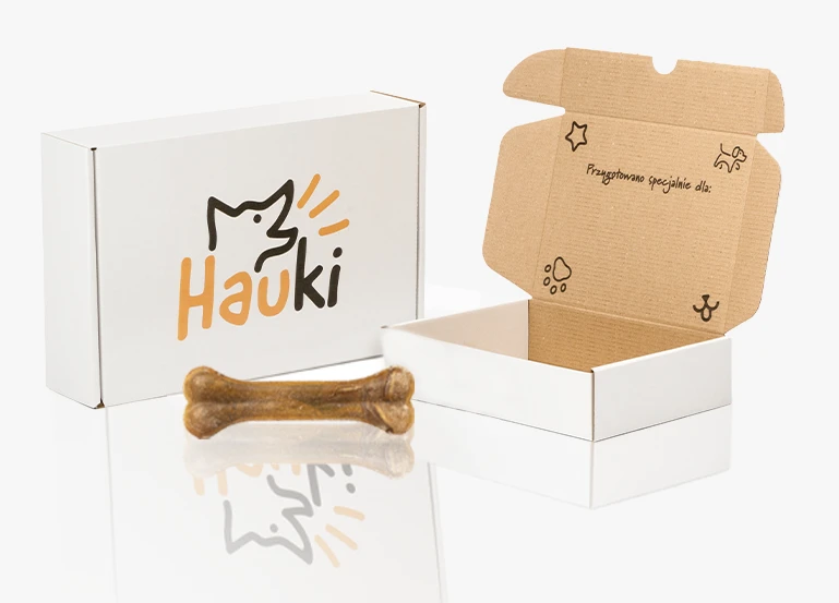 karton z logo firmy Hauki, realizacja nadruku Kartony24